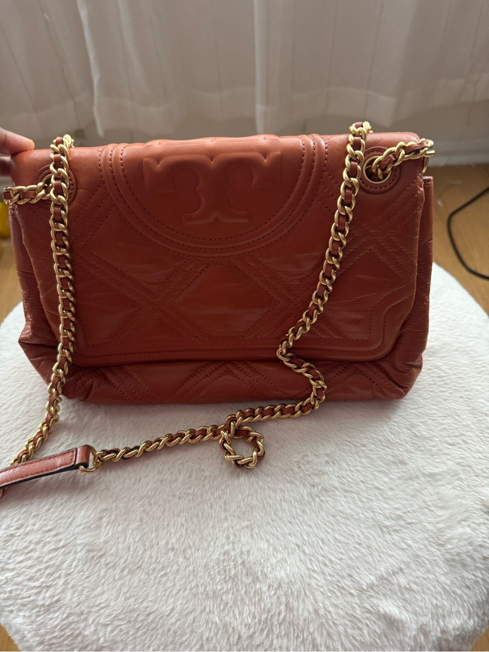 Tory Burch Quilted Leather Shoulder Bag in Terracotta